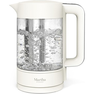 image:imageMartha Stewart Electric Kettle with Removable Stainless Steel Tea Infuser Glass Carafe17L 7 Cups Hot Water Boiler 4 Presets Keep Warm amp Auto ShutOff Cordless 360 Swivel Base Linen CreamLinen Cream